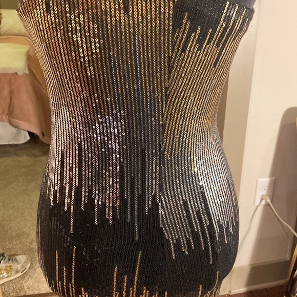 As U Wish black gold silver sequin one shoulder mini dress short tight fitted S‌ - Picture 11 of 15